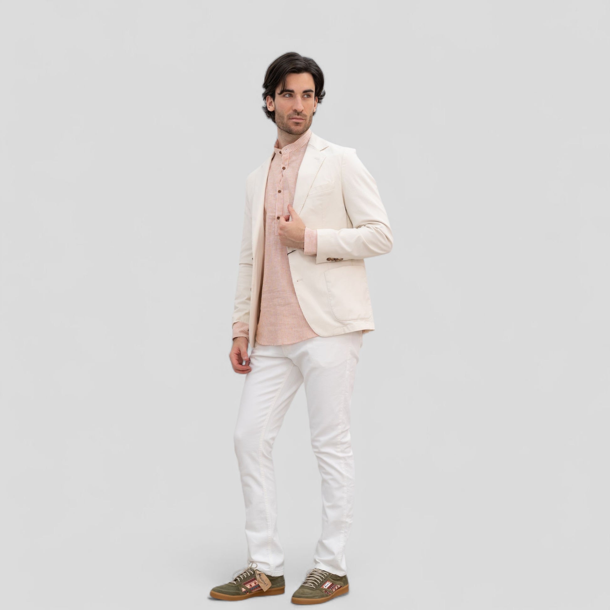 PANTALÓN SPORT JEANS BEIG Y BLANCO